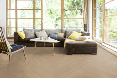 Gerflor Luxury Vinyl Virtuo Acoustic Herringbone Blomma Natural Roomset