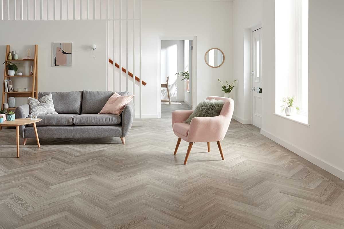 Karndean Knight Tile Grey Limed Oak Gluedown Herringbone SM-KP138