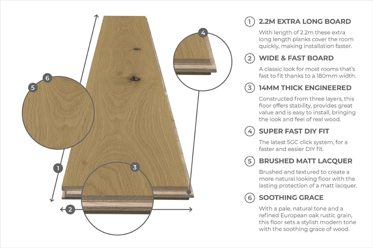 Natura 14mm x 180mm St Lucia Oak Cream Engineered Wood Matt Lacquer