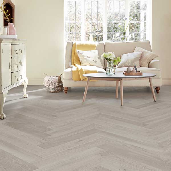 Natura 14mm x 130mm Oak Silver Herringbone Engineered Wood Lacquered RW-NTHB-14-215