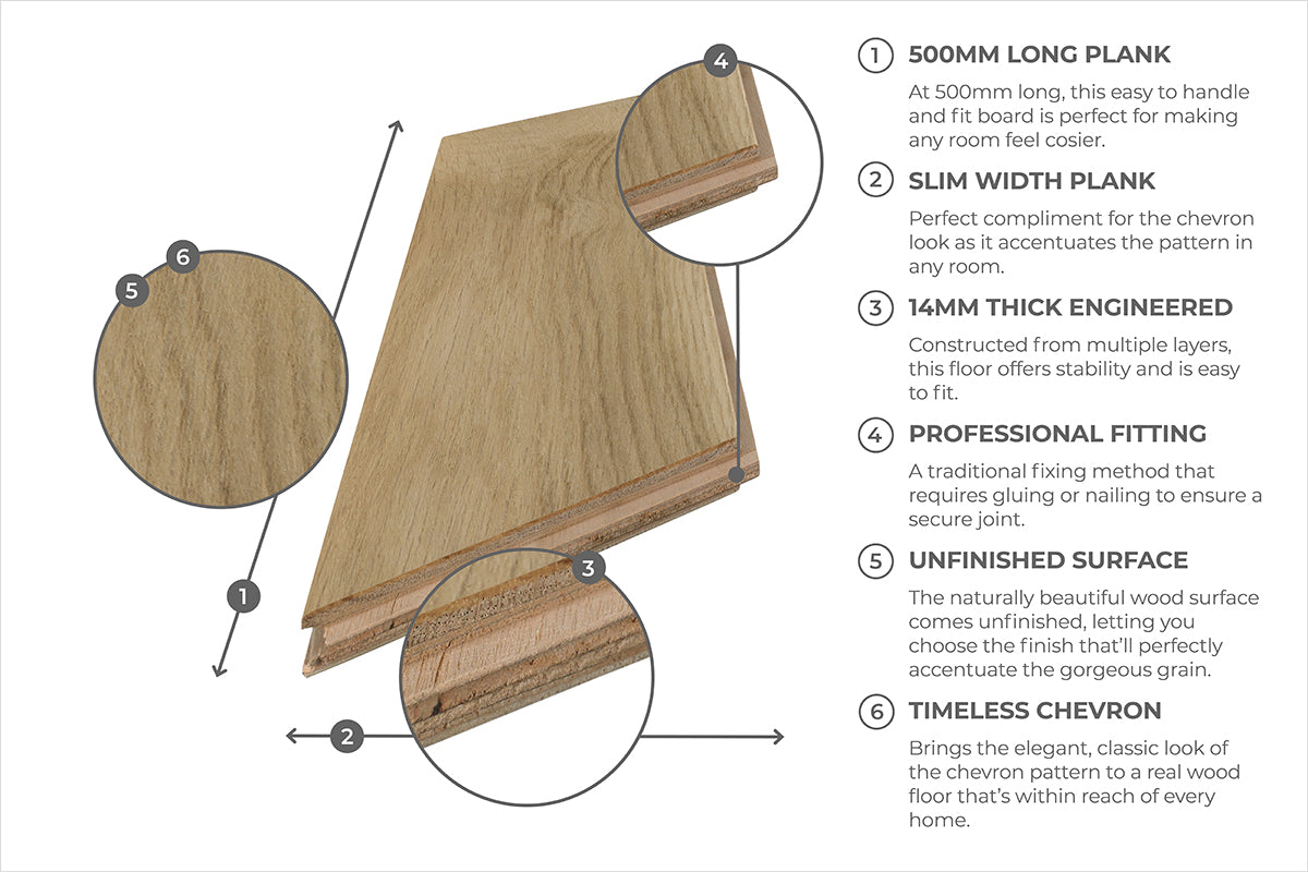 Natura Engineered Engineered Select Oak Chevron 14mm x 110mm Unfinished ENG-NTCR-14-3690