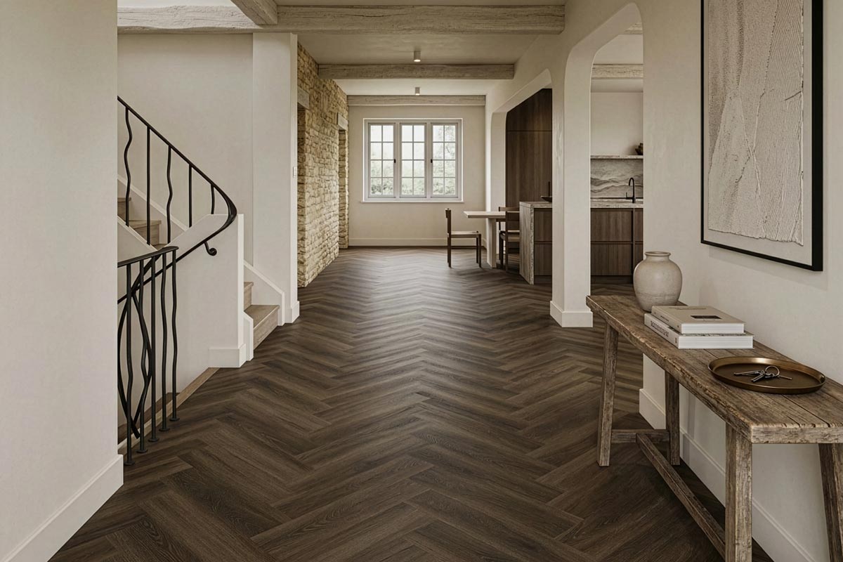 Flooring Supplies Rigid Core Click Vinyl Flooring Espresso Oak Herringbone VIN-CLIC-FHB-6100