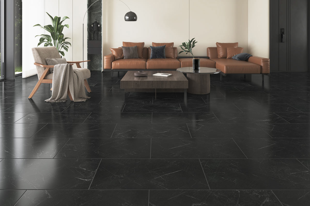 Flooring Supplies Rigid Core Pre-Grout Vinyl Black Tile Built-in Underlay XT-3858