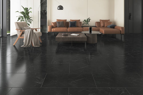 Flooring Supplies Rigid Core Pre-Grout Vinyl Black Tile Built-in Underlay XT-3858