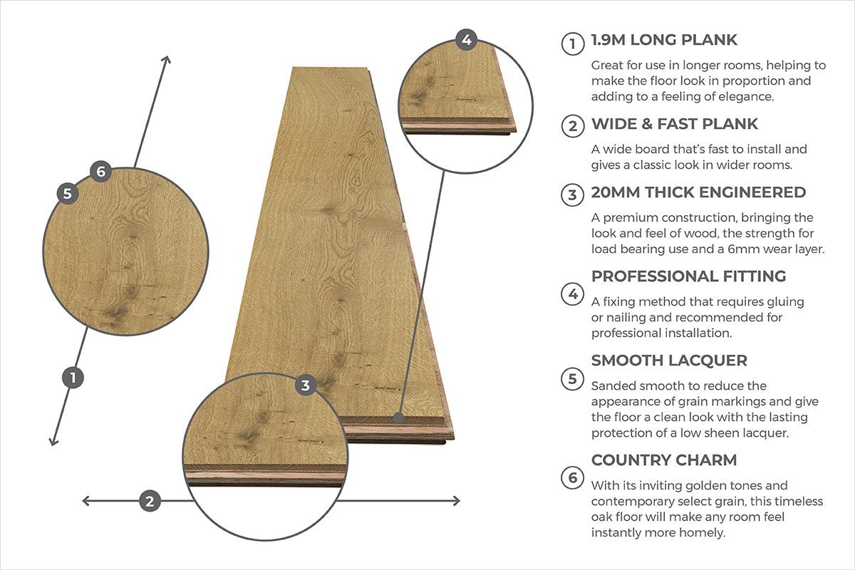 Ironbark 20mm x 190mm Select Oak Engineered Wood Natural Lacquered ENG-NT-20-3258