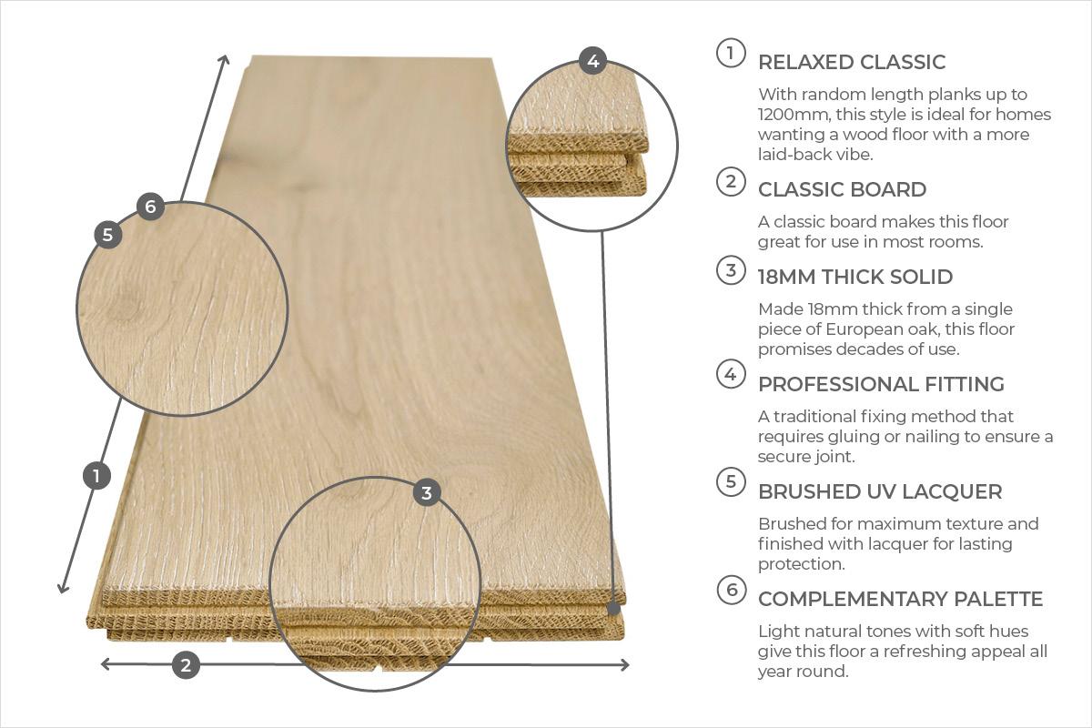Natura 18mm x 150mm Pearl Rustic Solid Wood Brushed & Lacquered SRW-NT-18-503