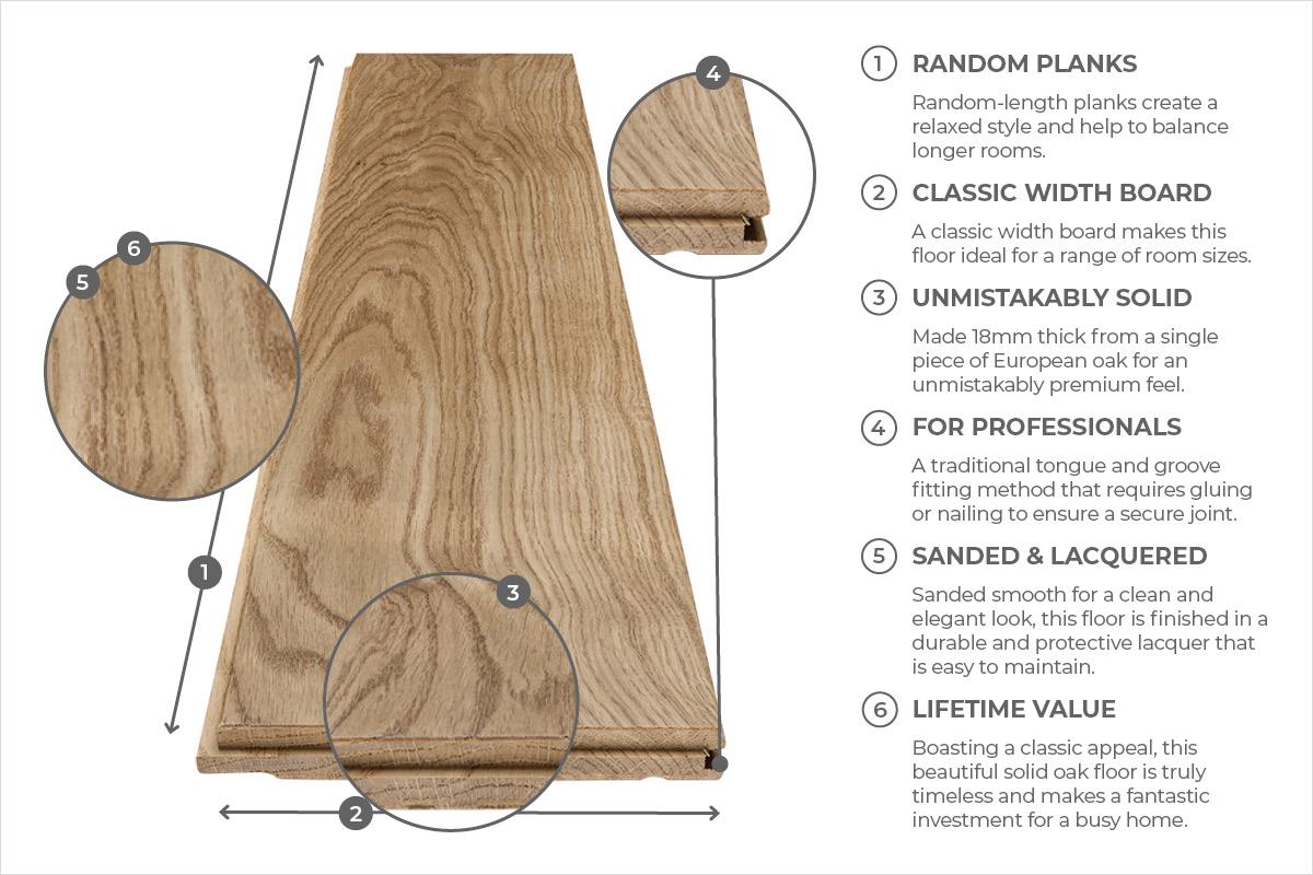 Natura 18mm x 150mm Classic Oak Solid Wood Natural Lacquer SRW-NT-18-502