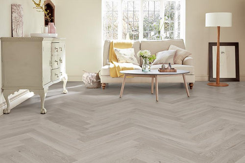 Natura 14mm x 130mm Oak Silver Herringbone Engineered Wood Lacquered RW-NTHB-14-215