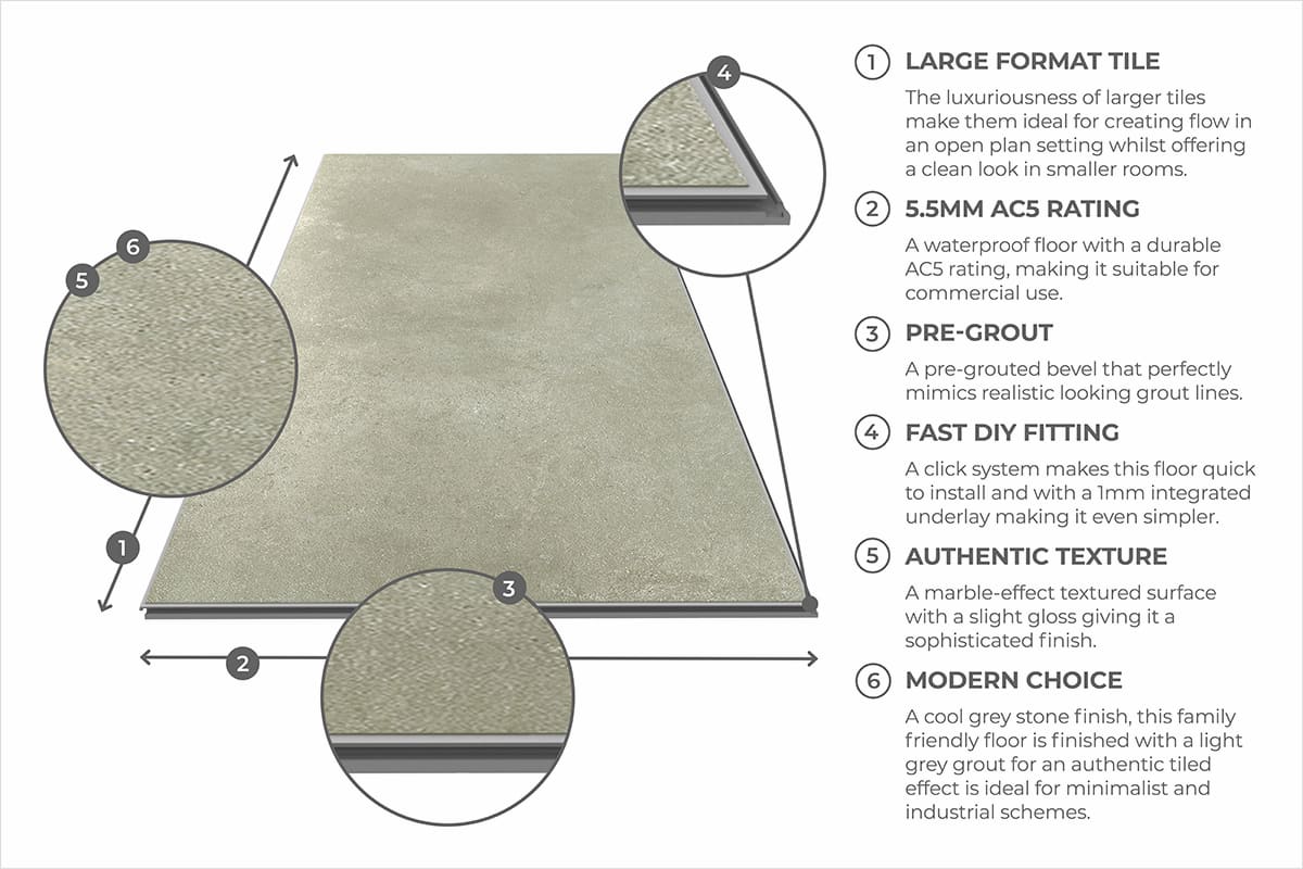 Flooring Supplies Rigid Core Pre-Grout Click Vinyl Flooring Grey Stone Tile LT-3861