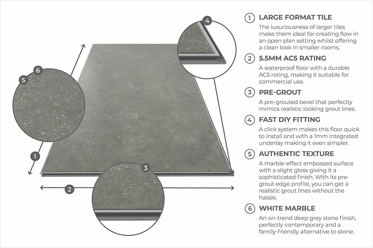 Flooring Supplies Rigid Core Pre-Grout Click Vinyl Flooring Iron Grey Tile LT-3862