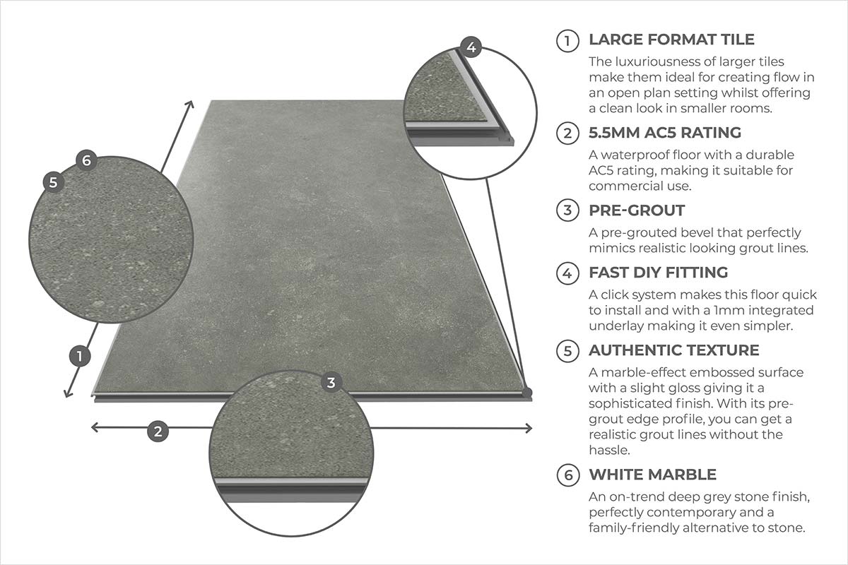 Flooring Supplies Rigid Core Pre-Grout Click Vinyl Flooring Iron Grey Tile LT-3862