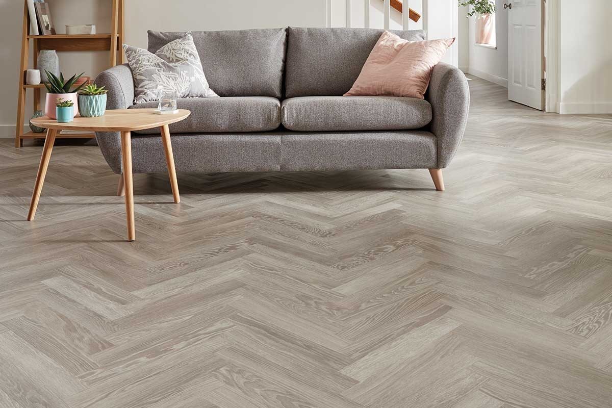 Karndean Knight Tile Grey Limed Oak Gluedown Herringbone SM-KP138